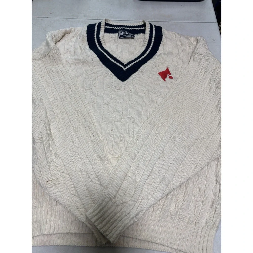 VINTAGE McBriar‎ Mens XL CREAM Cable Knit SWEATER Sweat Smart Cotton EXTRA LARGE